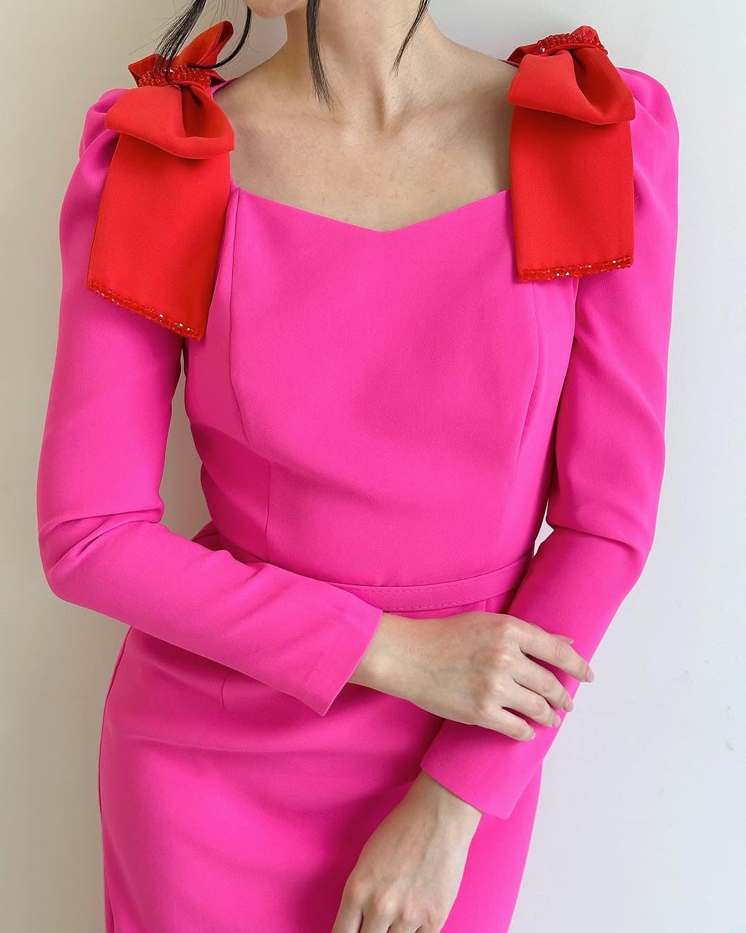 Hot Pink Shoulder Bow Dress