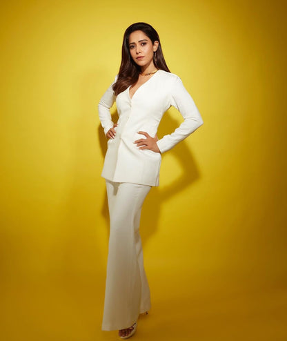 White Back Cut Pant Suit